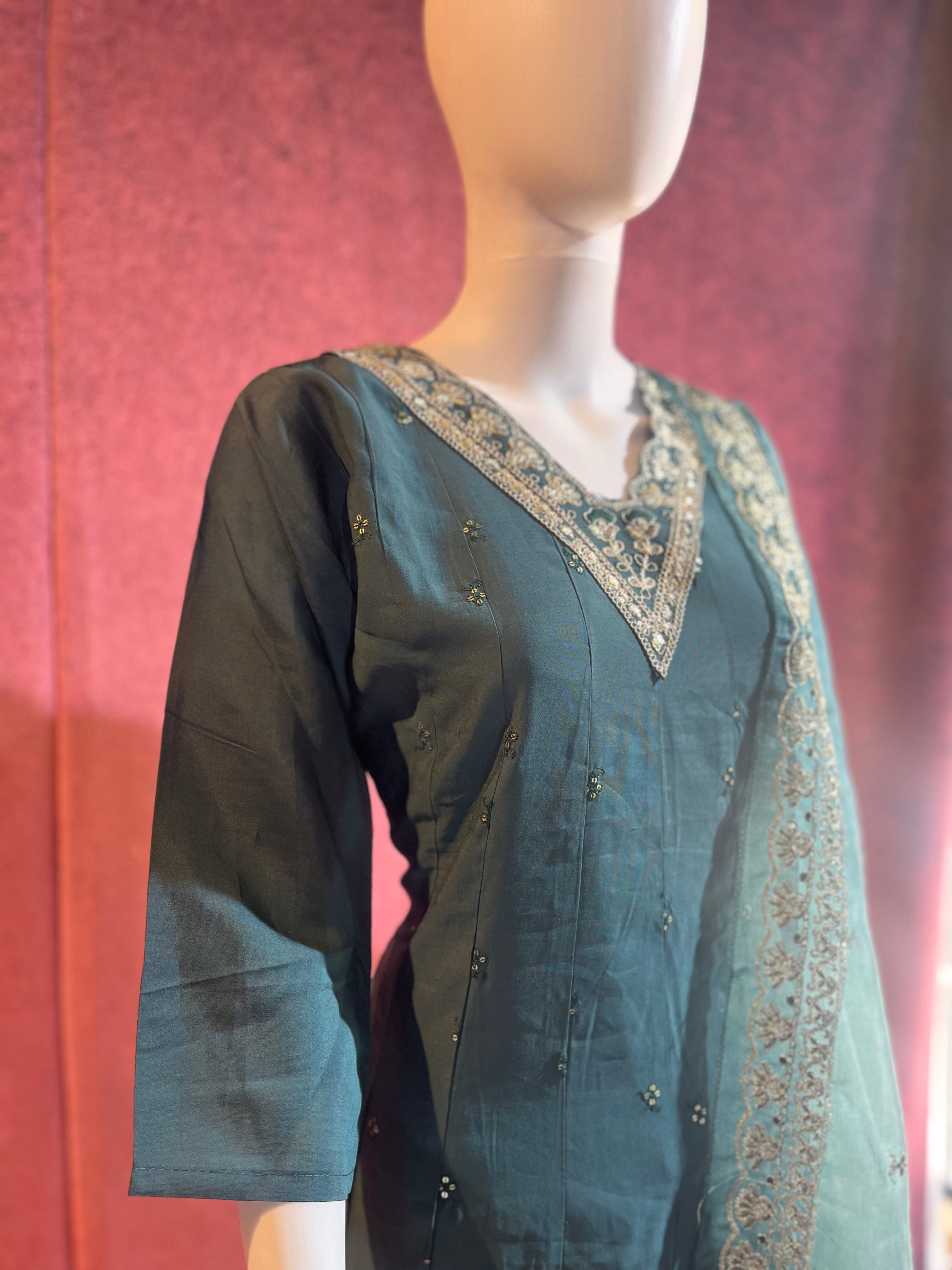 3-Piece Dress Set Top Bottom &amp Dupatta|TBS0027