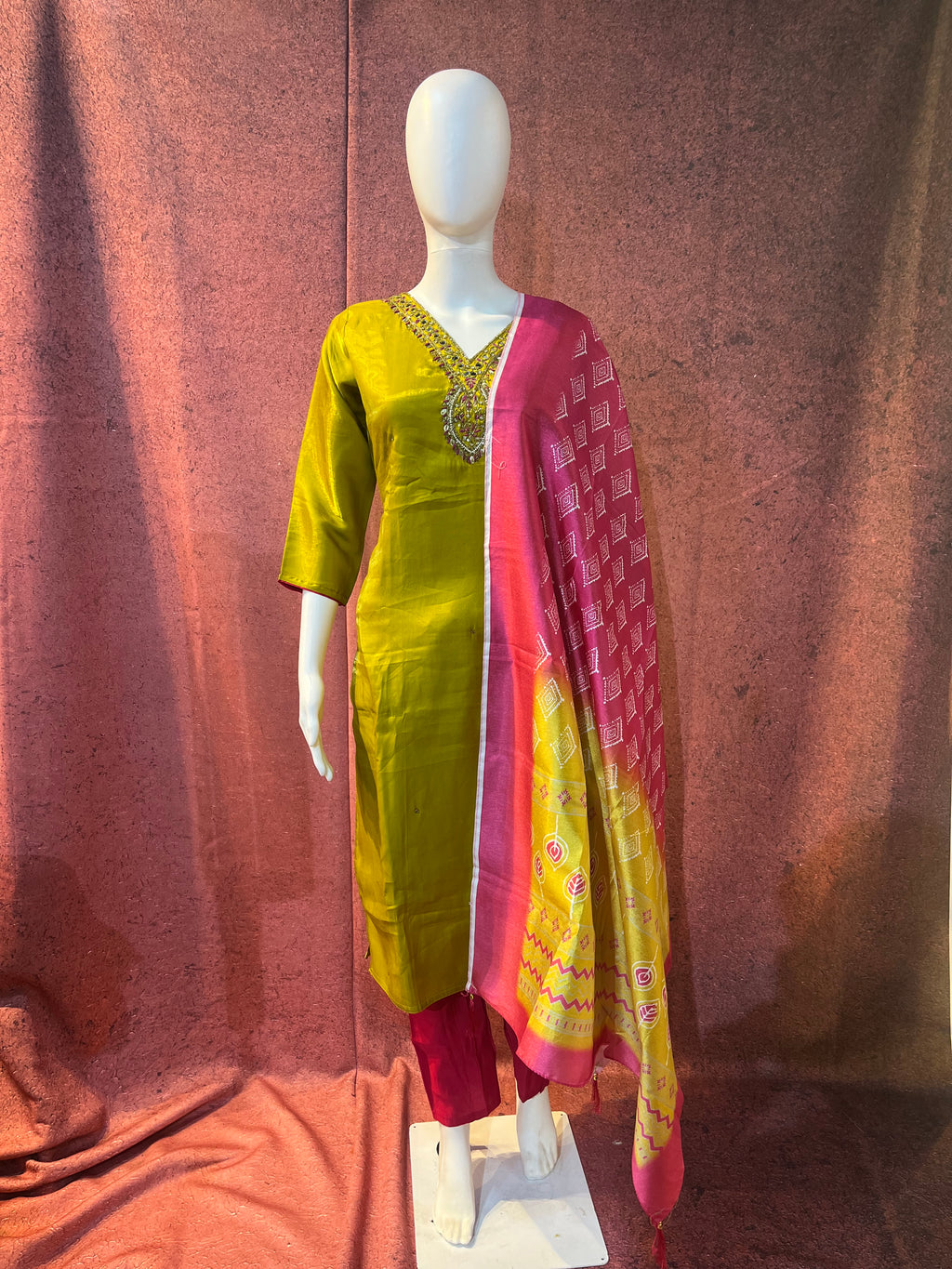 3-Piece Ethnic Set (Top, Bottom Shawl |TBS004