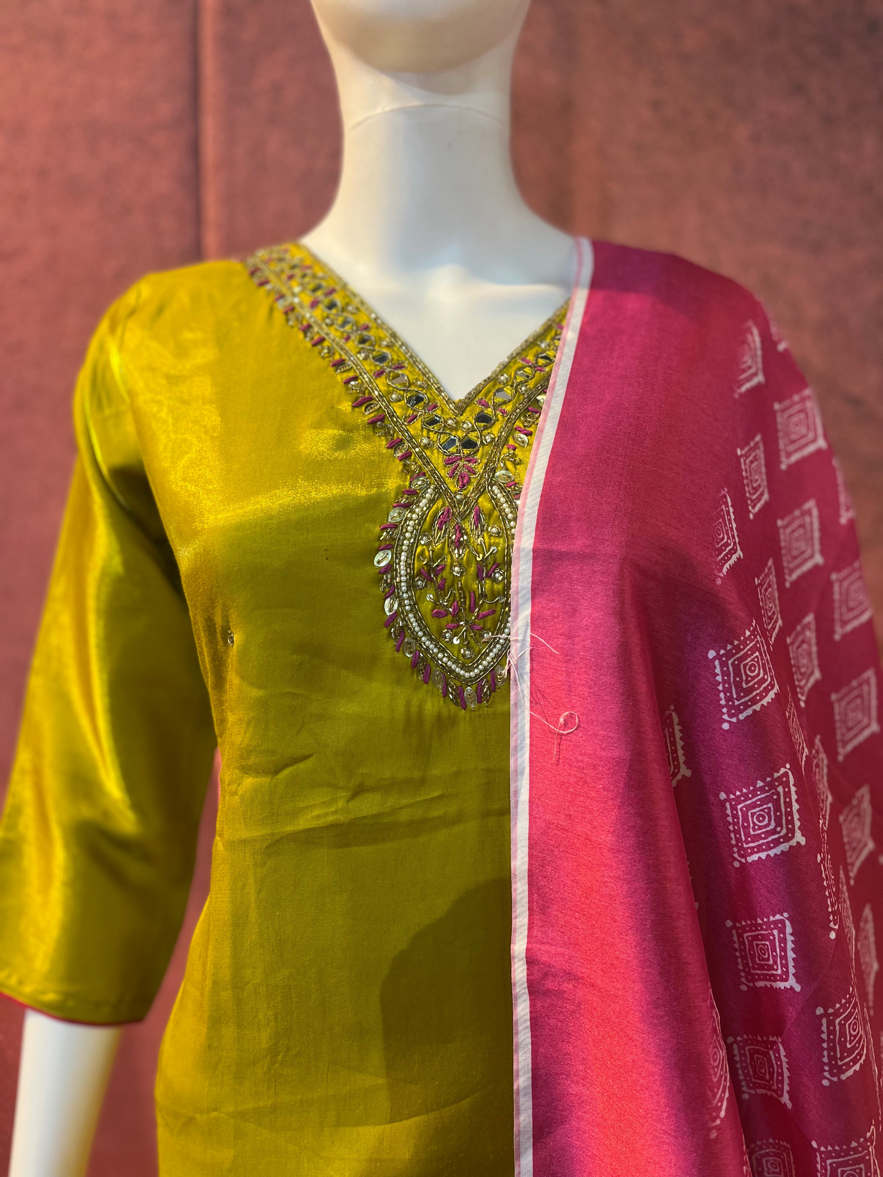 3-Piece Ethnic Set (Top, Bottom Shawl |TBS004